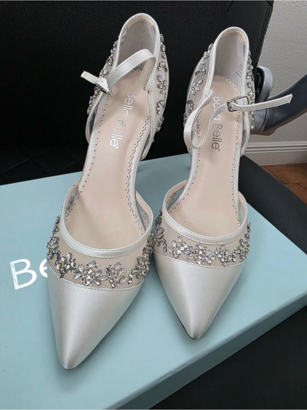 Bella Belle Emma Ivory Satin Crystal-Embellished Pointed Heels - Picture 2 of 6